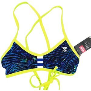 TYR DuraFast KAUAI Pacific Tieback Top Swim Top Yellow Blue - Size Large 10/12
